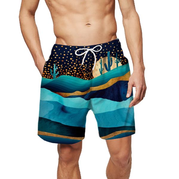 

summer man's beach shorts sport pants desert moon 3d print trunks men loose vacation surfing shorts male gym surf board swimwear