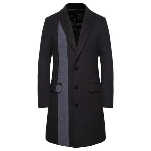 

smart casual woollen overcoat patchwork male men's clothes men's coats winter autumn fashion business high-quality, Black
