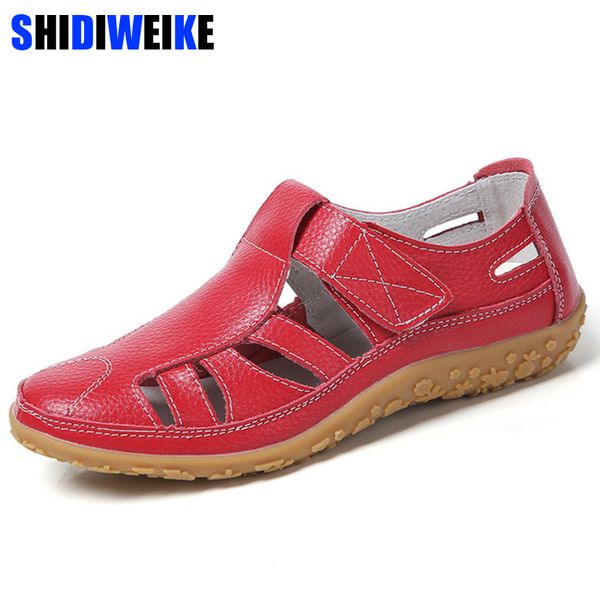 

gladiator genuine leather hollow out flat sandals ladies casual soft bottom summer shoes women beach sandal y190704, Black