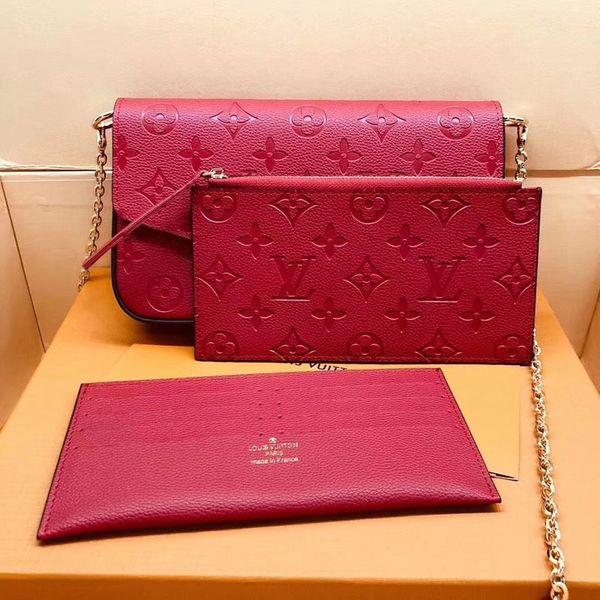 

#6874 genuine leather pochette felicie 3pcs l brand v presbyopic women wallet fashion chain shoulder bag pochette mobile card holder purse