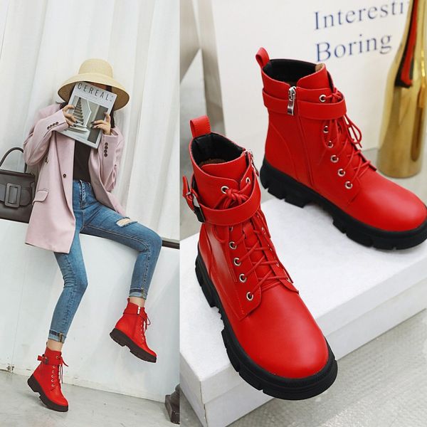 

big size shoes woman women's winter high boots lace up low heels booties booties ladies round toe large size over-the-knee, Black