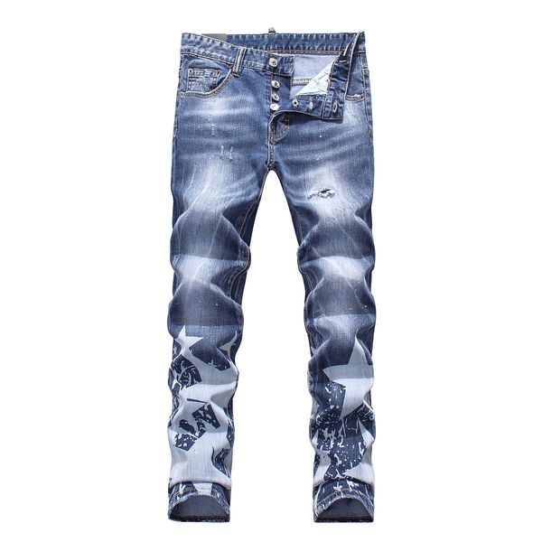 

2019 mens luxury designer denim jeans black ripped pants fashion italy brand biker motorcycle rock revival jeans, Blue