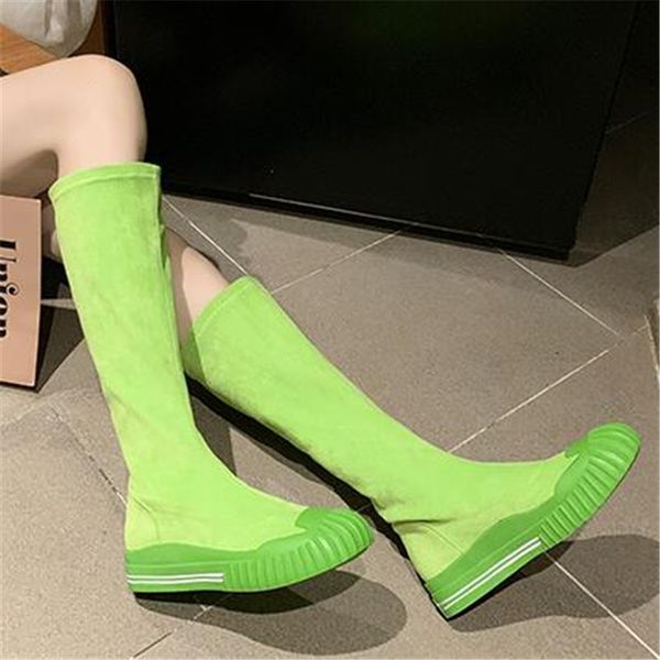 

women's slim stretch fabric knee-high boots platform round toe colour female shoes autumn winter casual sock long boots, Black