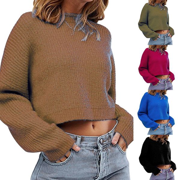 

2019 women's autumn knitted sweaters turtleneck loose pullover female jumper knitted sweater navel bare crop pull clothes, White;black