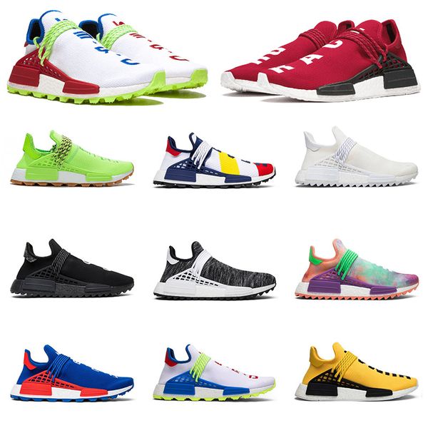

pharrell williams human race hu nmd designer tennis shoe nerd black blank canvas cream white bbc solar pack mother men trainer sport sneaker, White;red