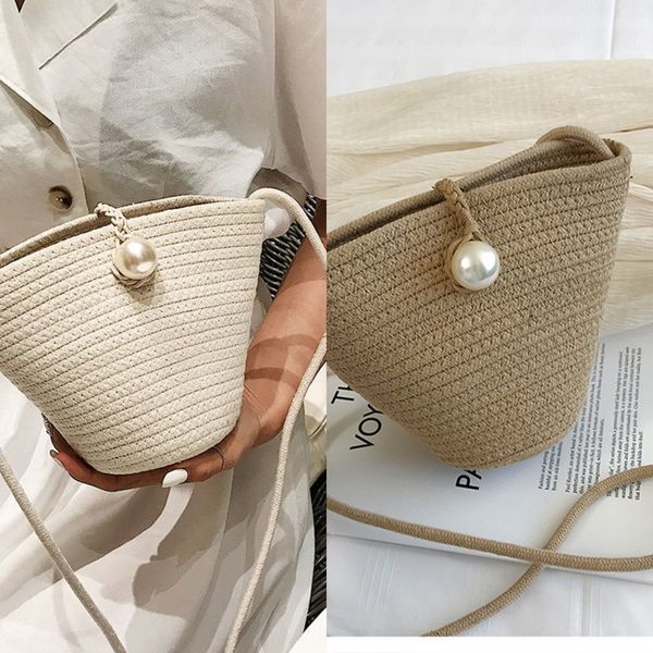 

straw woven women's 2020 woven mini shoulder bucket bag fashion all-match beach messenger shoulder bag