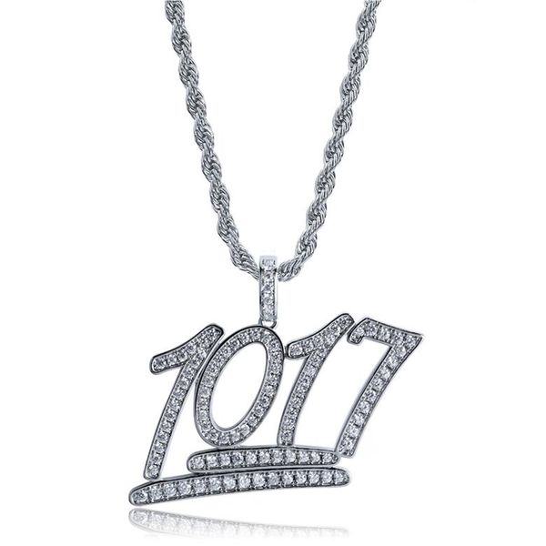 

18k gold plated necklaces luxury glaring zircon necklaces fashion men women grade quality numbers pendant necklace jewelry, Silver