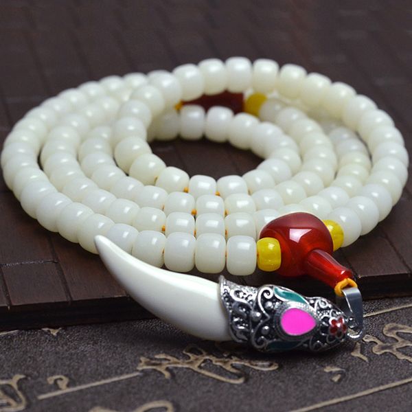 

tibetan kingkong white bodhi barrel beads 108 rosary tibet sliver tooth bracelets buddha prayer japa mala jewelry accessories, Golden;silver