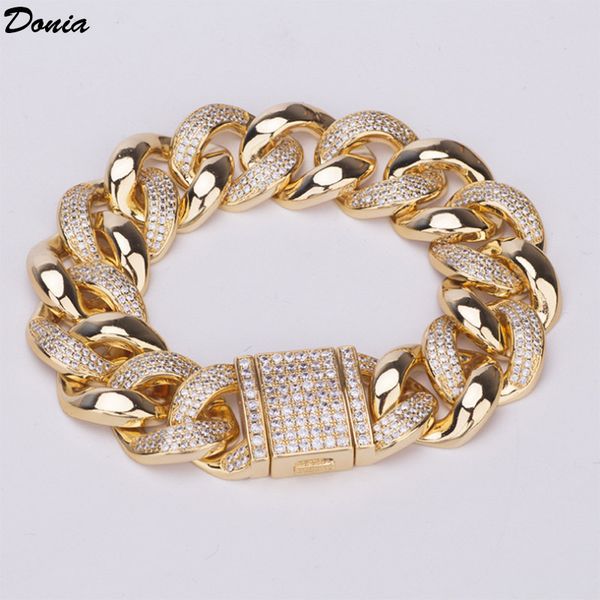 

donia jewelry fashion european and american copper micro inlaid zircon cuba bracelet box buckle men's hip hop style jewelry, Black