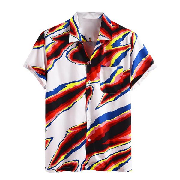 

2020 lapel short sleeve men's printed casual men's shirt, White;black