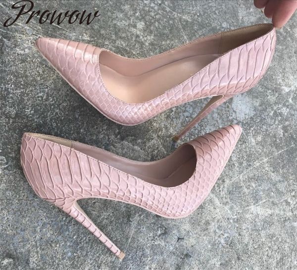 

prowow new snakeskin pointed toe spring summer pumps slip on super high heel thin high heel pumps shoes women, Black