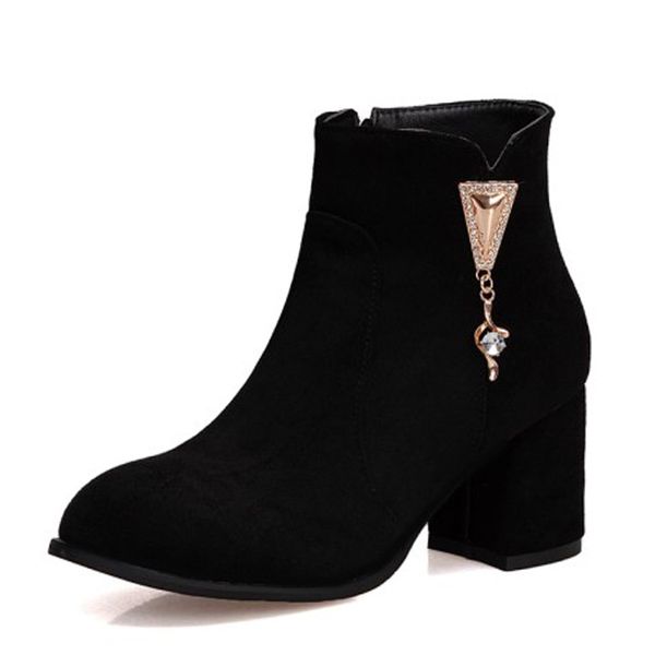 

kalenmos plus size 34-46 women boots zip flock ankle boots black office lady block high heel autumn winter women shoes