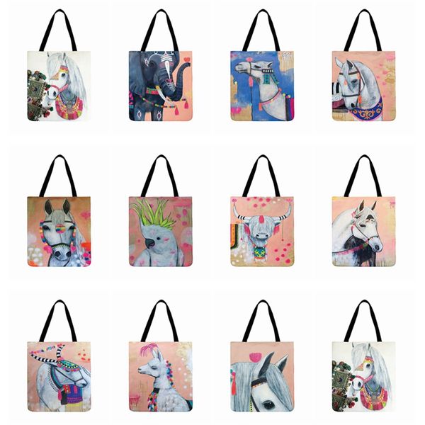 

foldable shopping bag american art horse printed bag ladies shoulder women casual tote reusable beach fashion tote purse