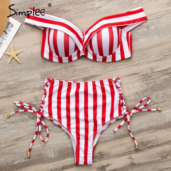 

simplee striped two pieces women bikini set push up lace up swimwear high waist summer beach 2019 mujer bathing suit