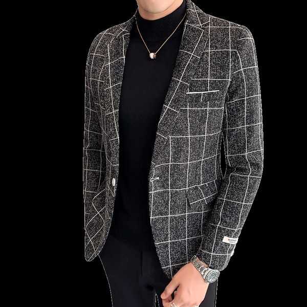 

autumn winter men suit jacket slim fit men blazer suit size s m  xl xxl xxxl business lattice blazers jackets, White;black
