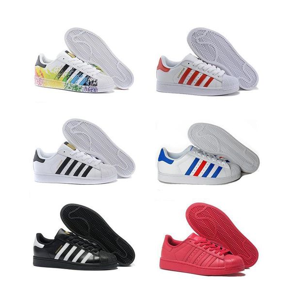 

a02 с коробкой 2019 нового originals superstar белой голограмму радужного младшего superstars pride snakers super star женщина мужчины спорт