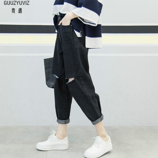 

guuzyuviz повседневные джинсы женщина 2019 весна высокой талией гарем джинсы женщин плюс размер джинсовой ткани женщин хлопок старинные брюк, Blue