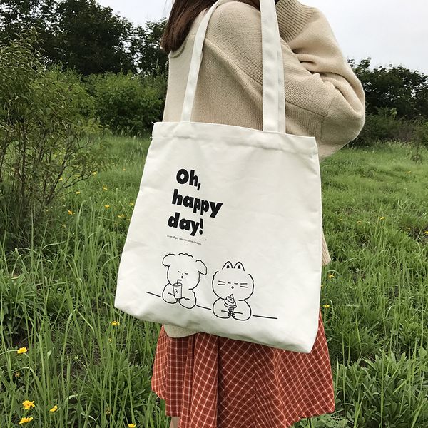 

белый холст сумка оригинал симпатичные холщовый мешок happy days простой японский плечи 2020