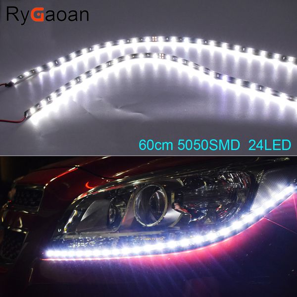 

rygaoan 2 piece 60cm smd 24 led drl parking light car styling flexible led daytime running lights real waterproof