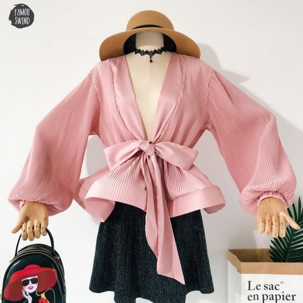 

fairy white blouse long sleeve women autumn 2019 korean lantern sleeve girls waist slim bandage bow high street ruffle