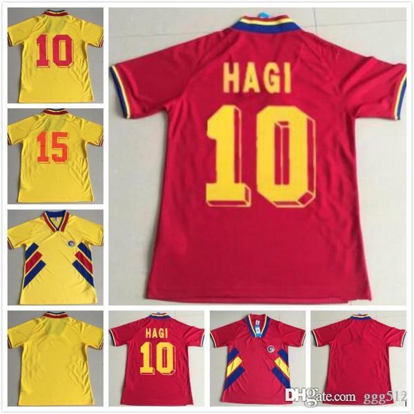 

1994 romania retro soccer jerseys home away red yellow vintage football shirt #10 hagi #6 popescu #9 raducioiu 1994 world cup football shir, Black;yellow