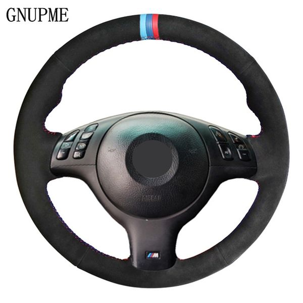 

black suede leather diy hand-stitched car steering wheel cover for e46 e39 330i 540i 525i 530i 330ci m3 2001 2002 2003