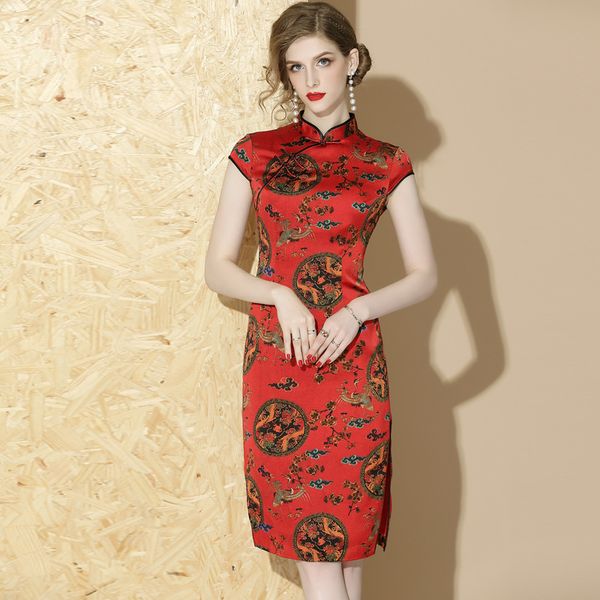 

summer vintage traditional theme party dresses short qipao, Red