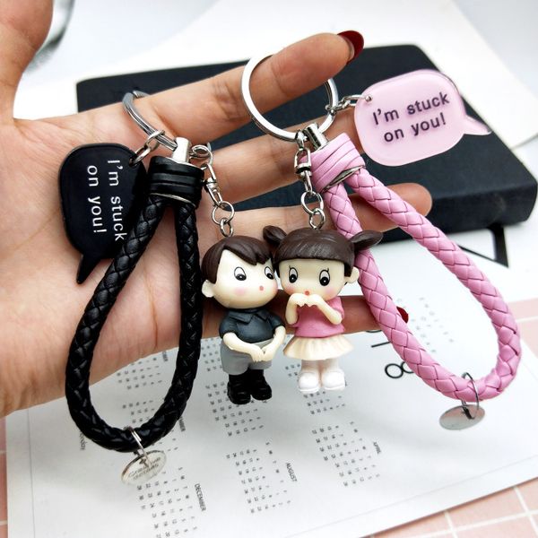 

women creative cute doll bag pendant keychains bag charm accessories new men charm couple gift jewelry key chain ring, Silver