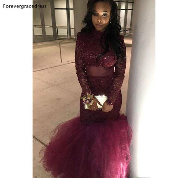 

2019 african black girls prom dress dubai arabic lace long sleeves formal holidays wear graduation evening party gown plus size, White;black