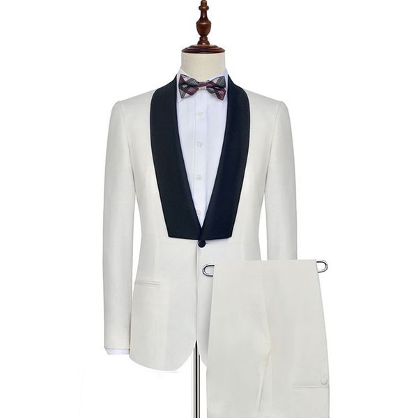 

two piece wedding men suits for groom 2019 navy shawl lapel ivory blazer jacket pants custom man suit, Black;gray