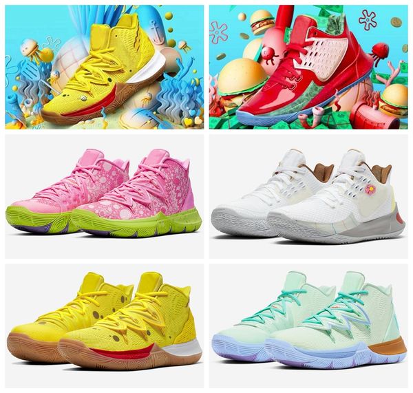 

2019 Мужская Kyrie Sponge Baby PE Designer 5 Баскетбольные кроссовки Желто-белые 5s Bobs Squidward Mountain de