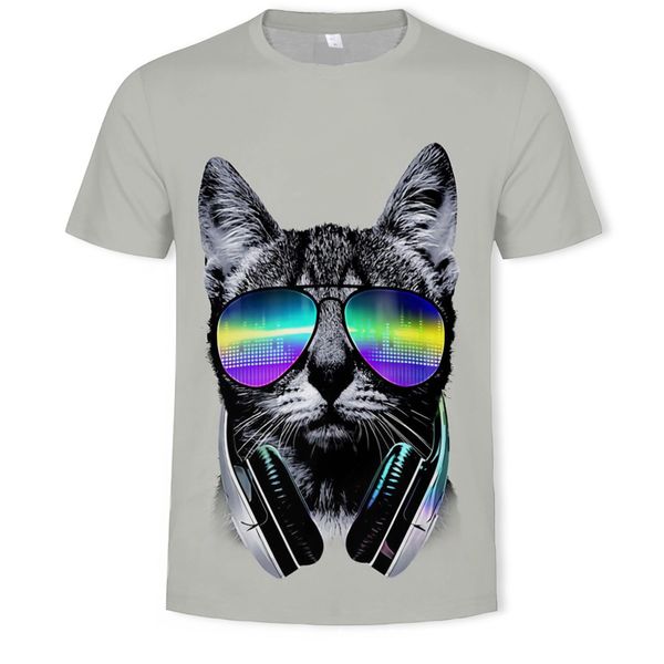 

mens designer short sleeve personalized dj cat printed t-shirt t-shirt, White;black