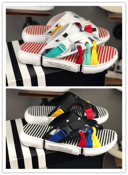 

cord sandals lettering 2019 men beach slippers flat sandals summer matching specifical fashion graffiti casual slippers, Black