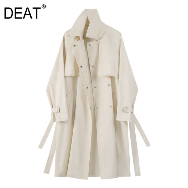 

deat] women apricot belt double breasted trench new lapel long sleeve loose fit windbreaker fashion tide spring 2020 13s163, Tan;black