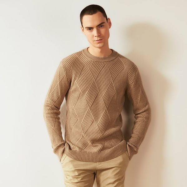 

men's round neck thicker crossed knit pattern angora wool cashmere sweaters solid color o-neck pullovers men fashion pull, White;black