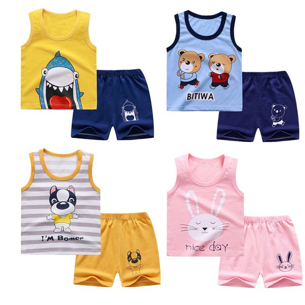 

cute toddler infant kids baby girls summer clothes vest caroon animal printed shorts 2pcs set sunsuit causal outfit 2020 new, White