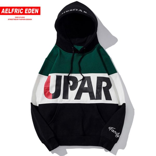 

aelfric eden fashion hoodies sweatshirts men 2018 color patchwork pullover casual streetwear letter printed hip hop hoodies up16, Black
