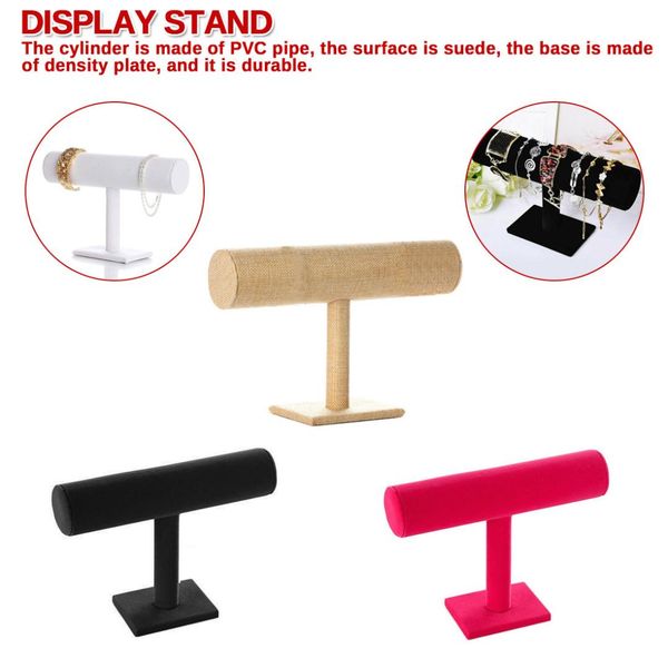 

black velvet/leather t bar rack organizer hard stand holder for bracelet chain necklace watch fashion jewelry display, Black;blue