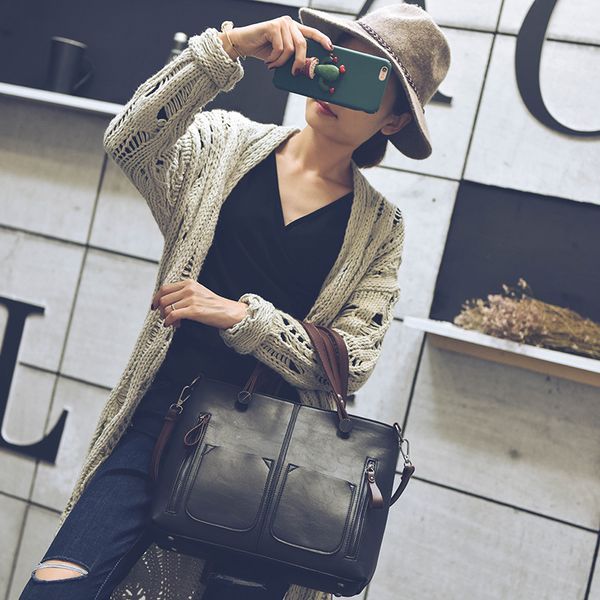 

bags 2019 new women's bags korean simple retro zipper hand ladle shoulder messenger bag large bag hand