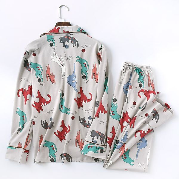 

new female turn-down collar long sleeve two piece sleepwear women casual thin pajamas sets, Blue;gray