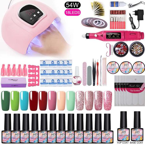 

uv gel nail set with 12 pcs colorful soak off nail gel polish 36w/45w/54w electric led lamp dryer file buffer tools, Red;pink