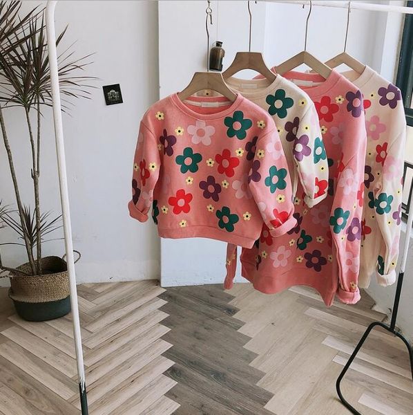 

2019 korea style girls floral t-shirt cotton full sleeve fashion autumn girls sweatshirt 3-8t hw888, Blue