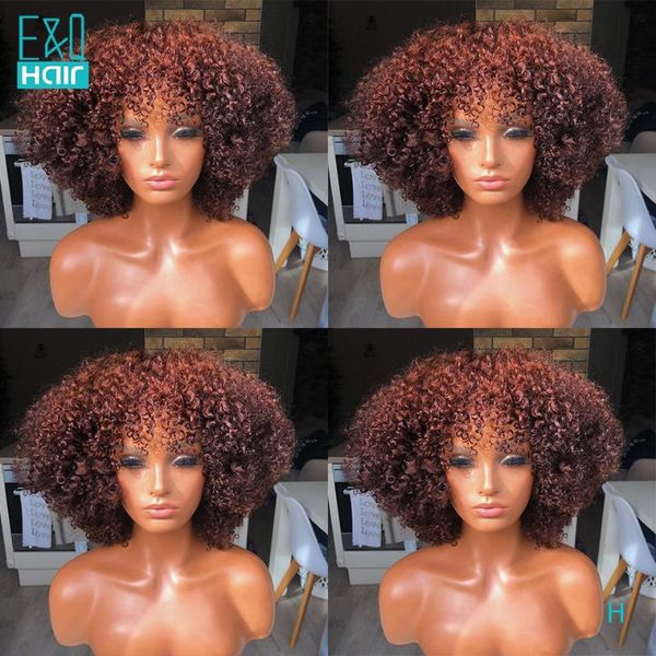 

lace front human hair wigs bangs for women pre plucked brazilian remy hair 99j burgundy afro curly 13x6 lace front wig 150%, Black;brown