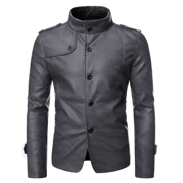 

men's fur & faux mens leather jacket single breasted casual coat men, Black