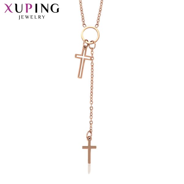 

xupin elegant cross shape plain necklace new design rose gold color plated jewelry for women design christmas gift s202.9-45917, Silver