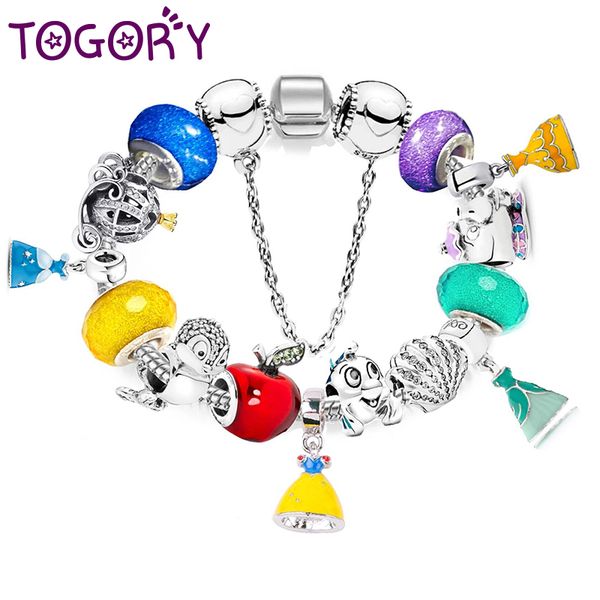 

cartoon style charm bracelets with princess skirt beads friendship bracelets fit original fine as women kids gift, Golden;silver