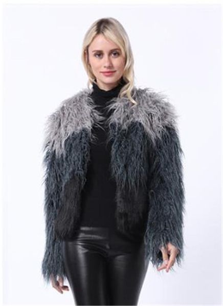 

outwear casual long sleeve ladies clothing women fashion desigenr faux fur coat long mink faux coat imitation fur, Black