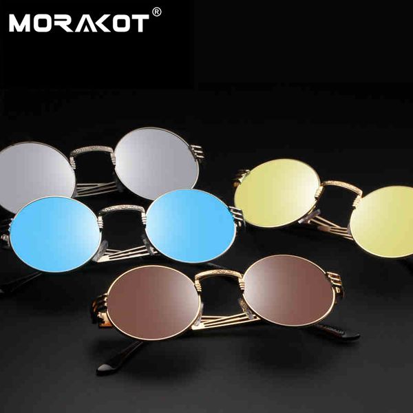 

morakot retro round metal steampunk sunglasses men women fashion glasses vintage sun glasses uv400 eyewear t006384, White;black