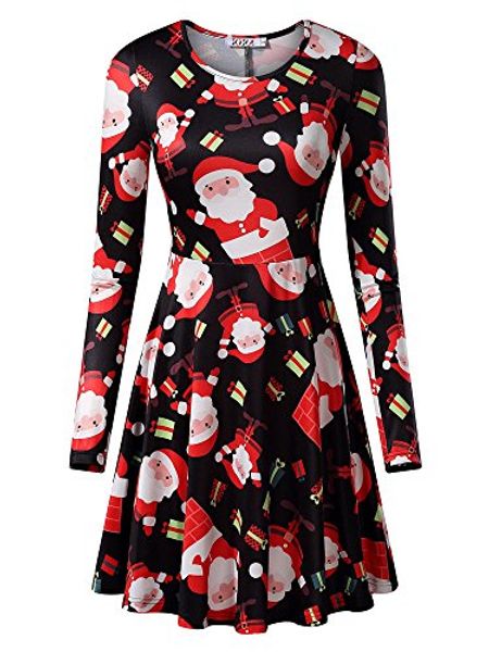 

kira women's christmas dress xmas gifts print flared swing a line dress, Black;gray