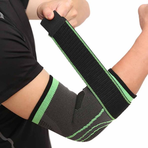 

new fitness men elbow pads breathable elbow brace support band pressurized bandage for sport basketball elastic arm protector, Black;gray